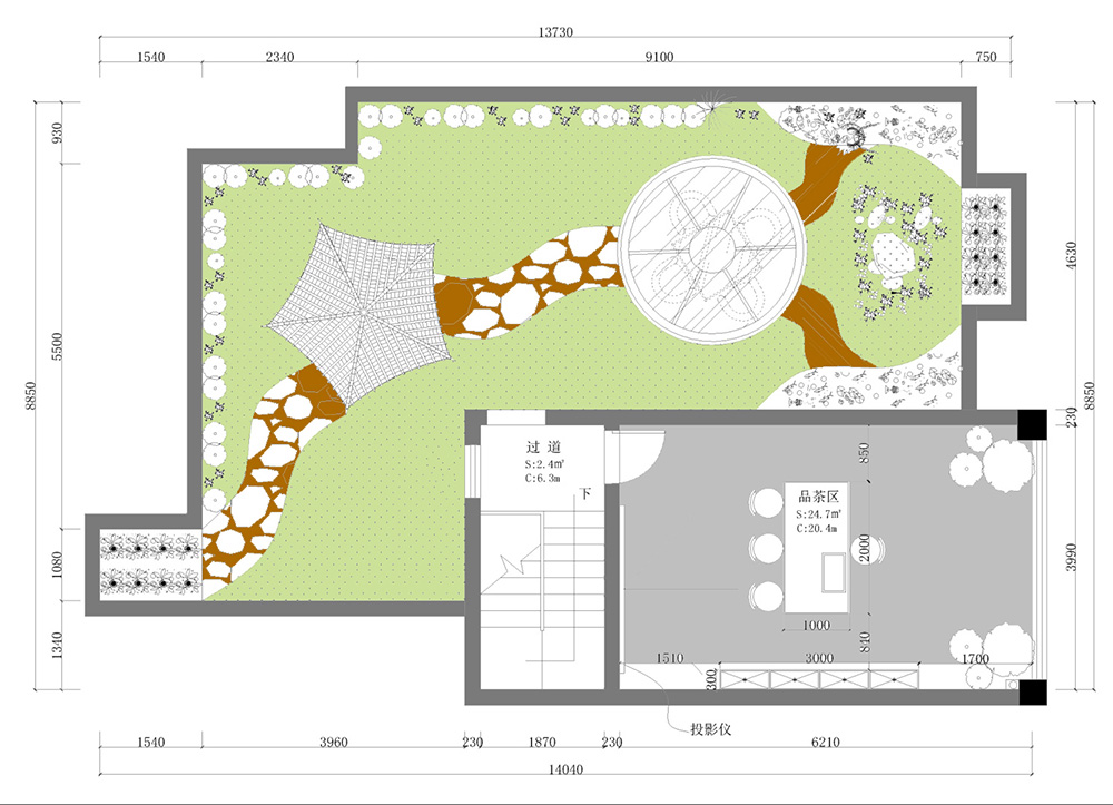 装修案例新中式风格别墅装修效果图-庭院布局图 装修案例新中式风格别墅装修效果图-庭院布局图