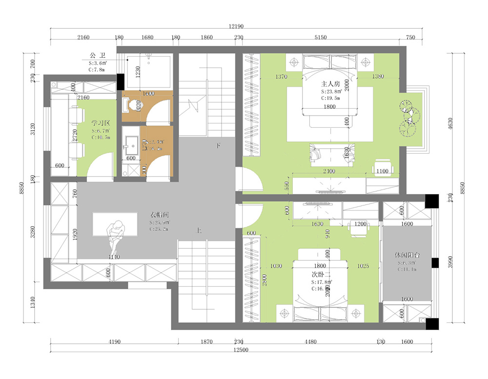 装修案例新中式风格别墅装修效果图-二层布局图 装修案例新中式风格别墅装修效果图-二层布局图