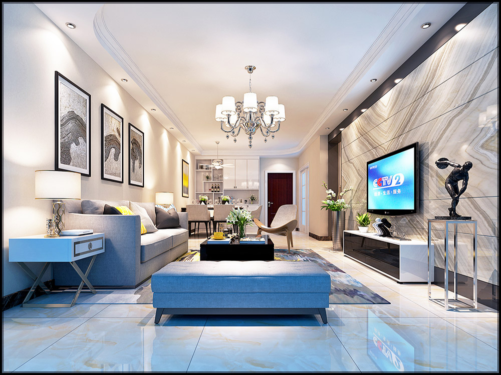 轻奢风格室内装修效果图-绿地景悦三居123平米-客厅 轻奢风格室内装修效果图-绿地景悦三居123平米-客厅