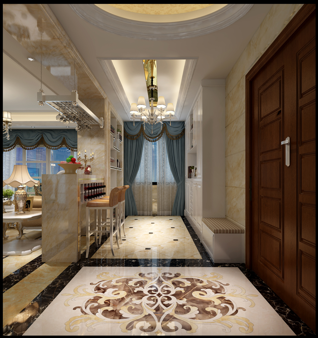 简欧风格室内装修设计效果图-保利中央公馆三居140平米-室内玄关装修设计 简欧风格室内装修设计效果图-保利中央公馆三居140平米-室内玄关装修设计