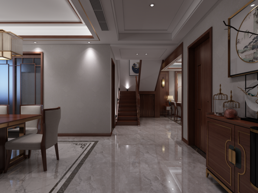 装修案例新中式风格别墅装修效果图-走廊 装修案例新中式风格别墅装修效果图-走廊