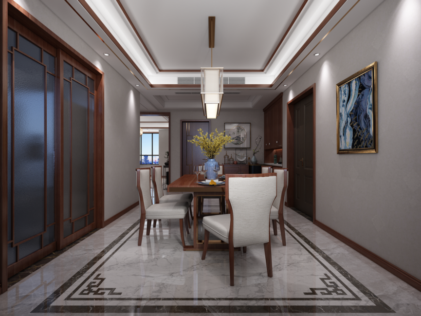 装修案例新中式风格别墅装修效果图-餐厅 装修案例新中式风格别墅装修效果图-餐厅