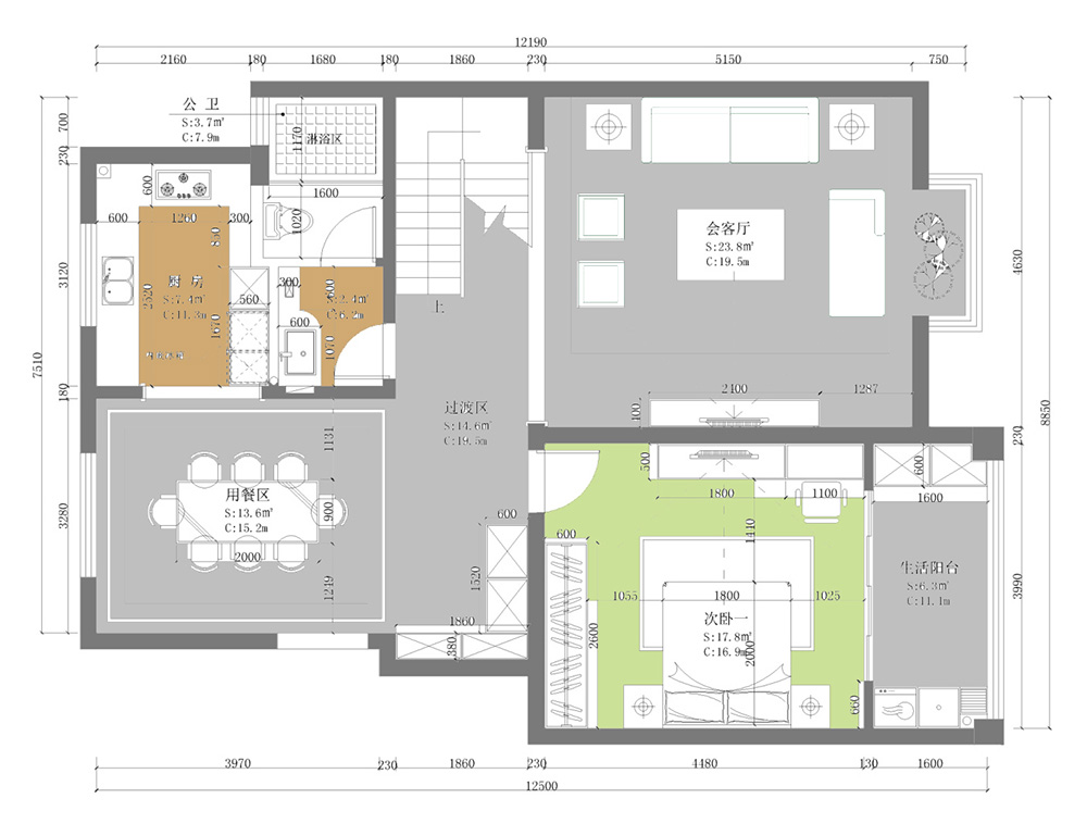 装修案例新中式风格别墅装修效果图-首层布局图 装修案例新中式风格别墅装修效果图-首层布局图