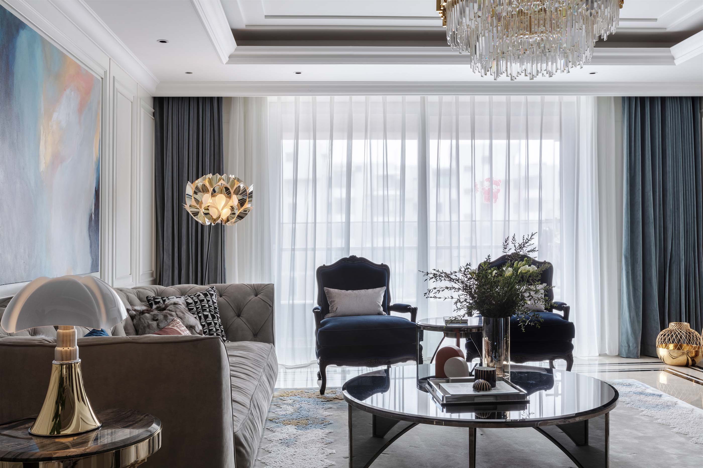 现代轻奢风格室内家装案例效果图-客厅沙发 现代轻奢风格室内家装案例效果图-客厅沙发