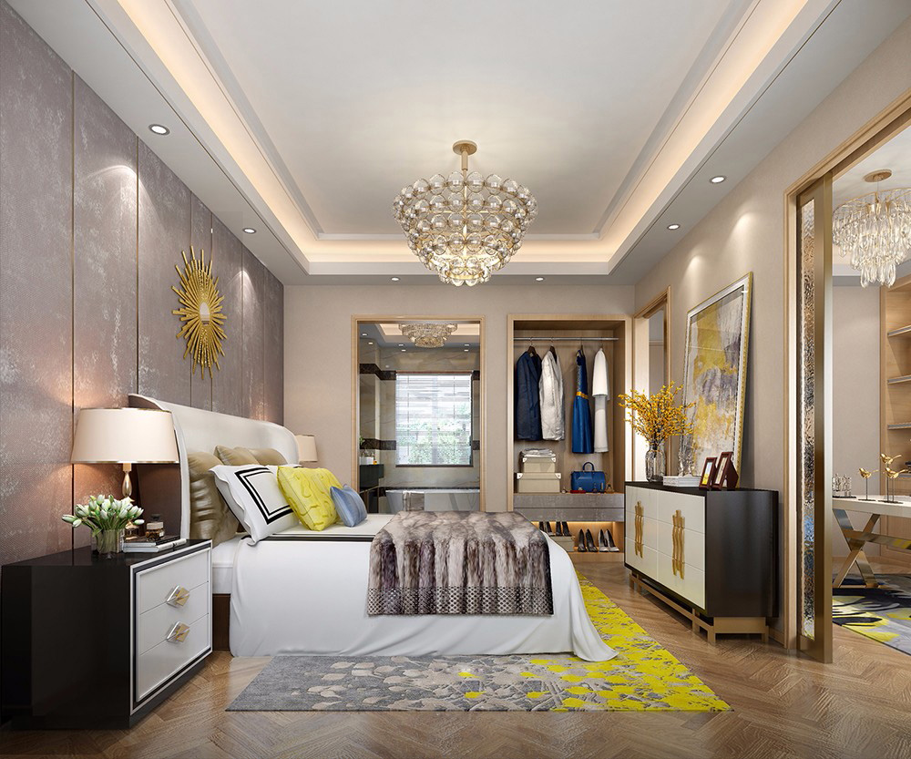轻奢风格别墅装修设计效果图-碧桂花城别墅300平米-别墅卧室装修设计 轻奢风格别墅装修设计效果图-碧桂花城别墅300平米-别墅卧室装修设计