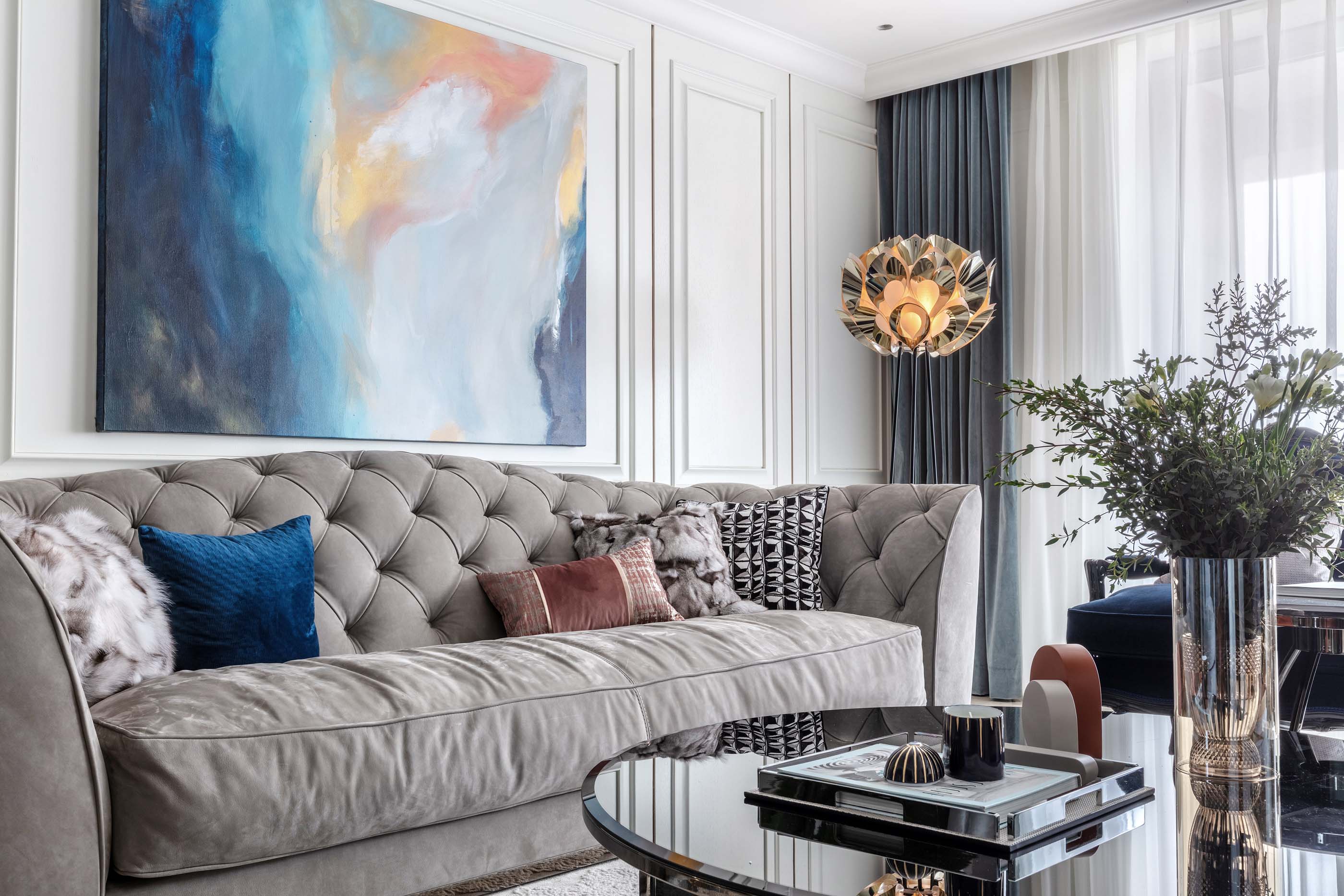 现代轻奢风格室内家装案例效果图-客厅 现代轻奢风格室内家装案例效果图-客厅