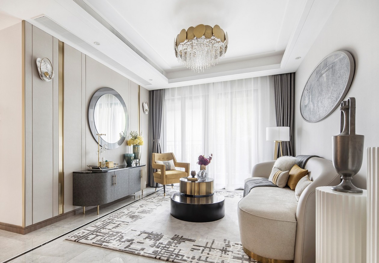 现代轻奢风格室内家装案例效果图-客厅 现代轻奢风格室内家装案例效果图-客厅