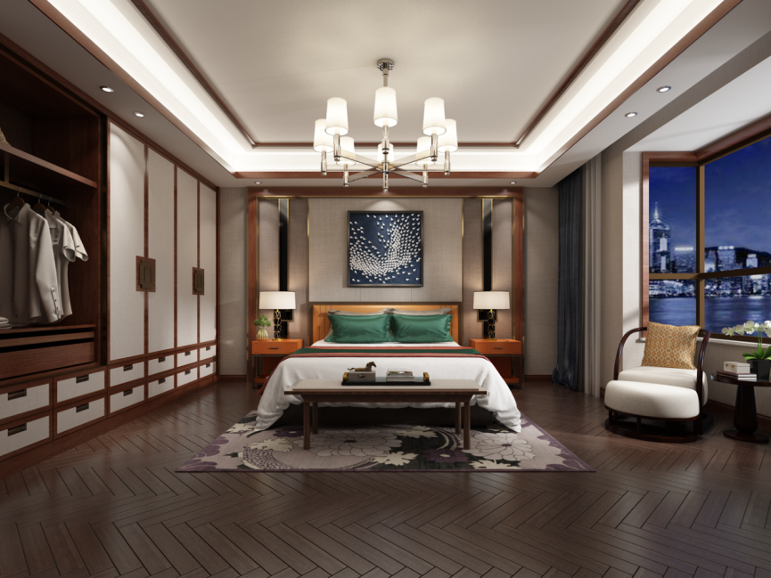 装修案例新中式风格别墅装修效果图-卧室 装修案例新中式风格别墅装修效果图-卧室