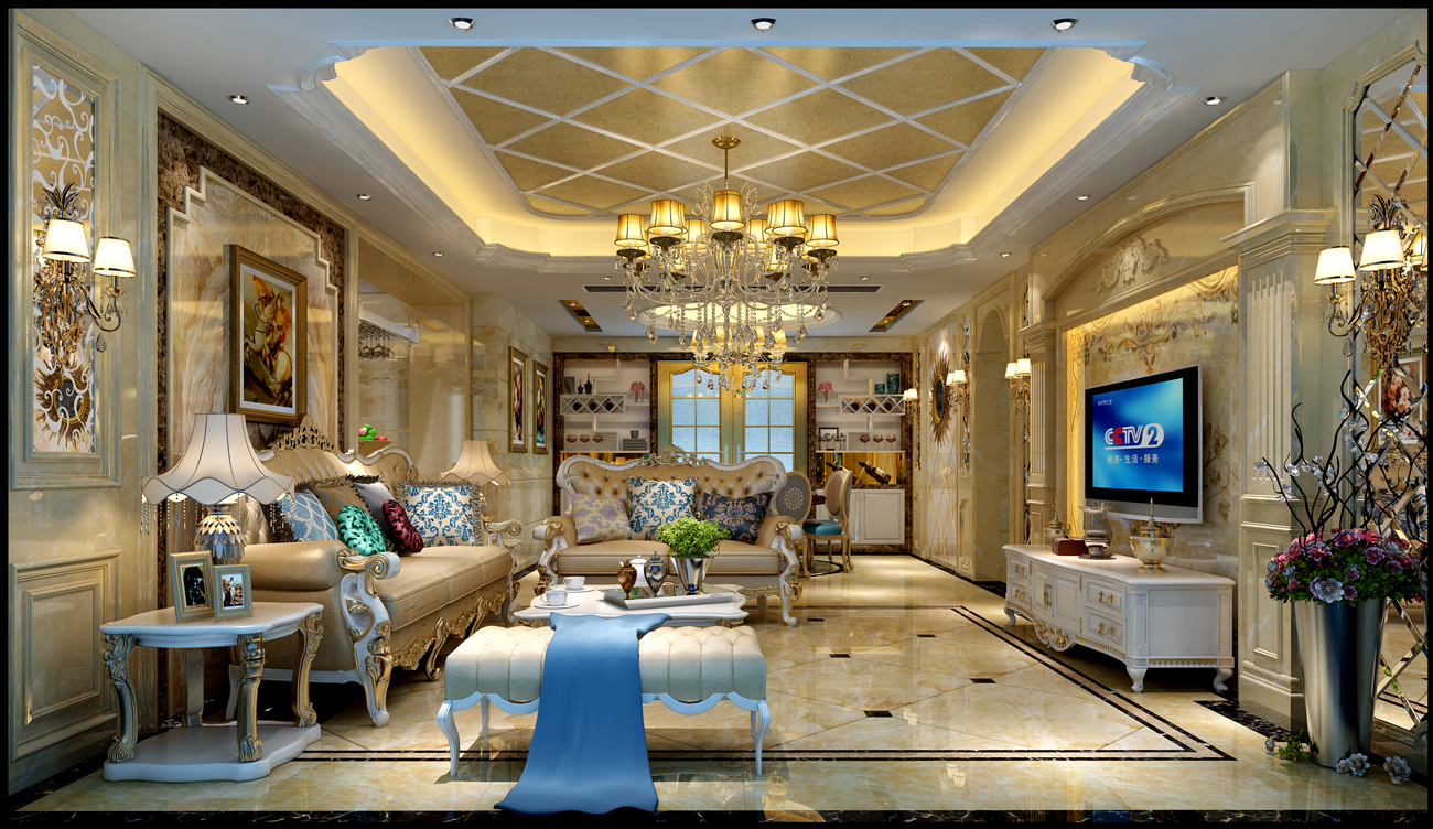 简欧风格室内装修设计效果图-保利中央公馆三居140平米-室内客厅装修设计 简欧风格室内装修设计效果图-保利中央公馆三居140平米-室内客厅装修设计